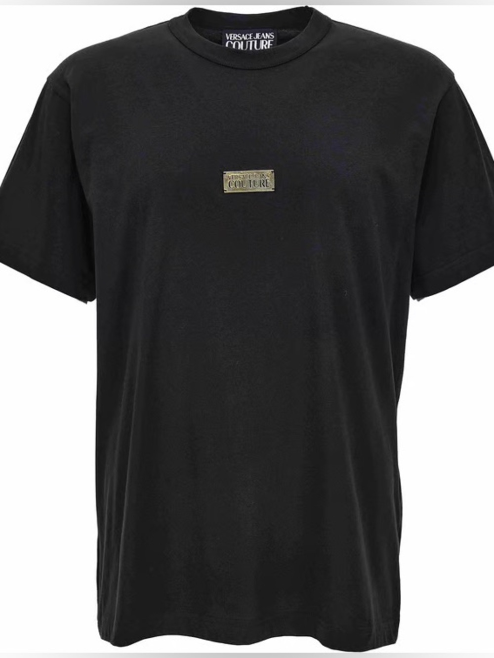 Versace Black Short-Sleeve Tee with Gold Logo Plaque